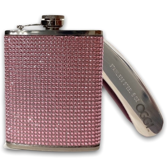 OGGI NWOT - Stainless steel 6oz FLASK bling pink sparkle girly girl style - Picture 3 of 9